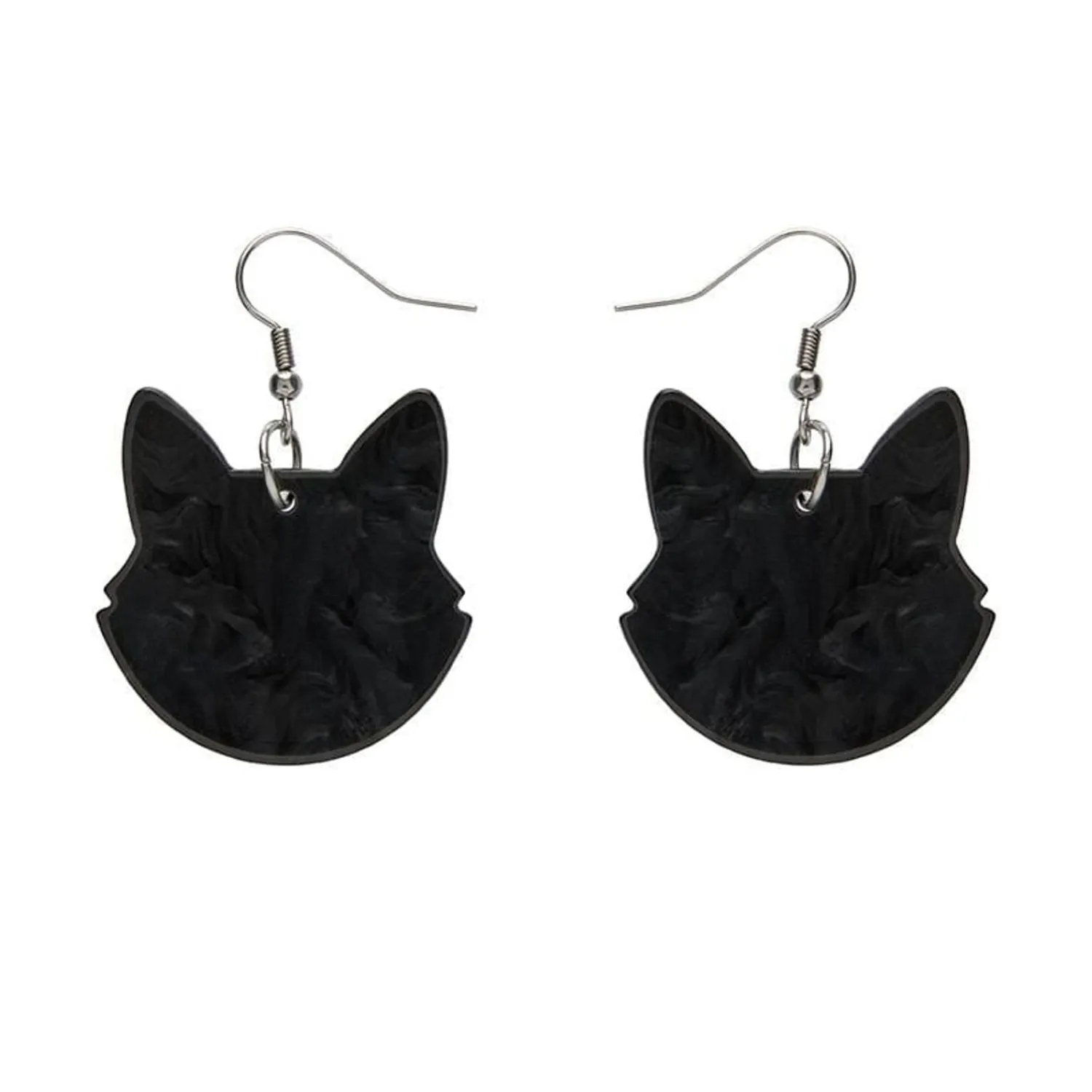 Solid Cat Head Ripple Resin Drop Earrings - Black^Erstwilder Outlet