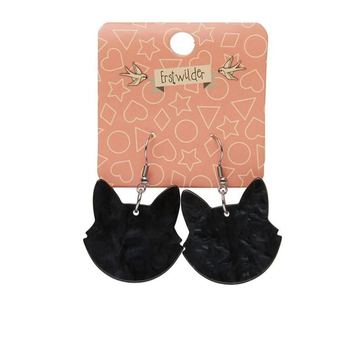 Solid Cat Head Ripple Resin Drop Earrings - Black^Erstwilder Outlet