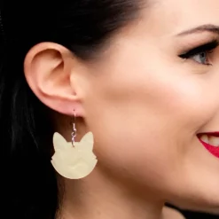 Solid Cat Head Ripple Resin Drop Earrings - White^Erstwilder Online