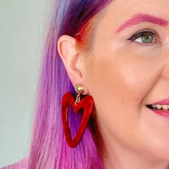 Statement Glitter Ripple Resin Heart Drop Earrings - Red^Erstwilder Clearance