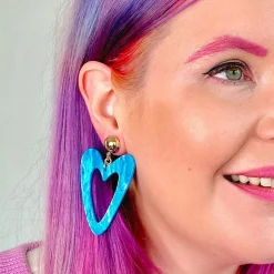 Statement Glitter Ripple Heart Drop Earrings - Aqua^Erstwilder Outlet