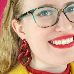 Statement Marble Chain Earrings - Ruby Red^Erstwilder Clearance