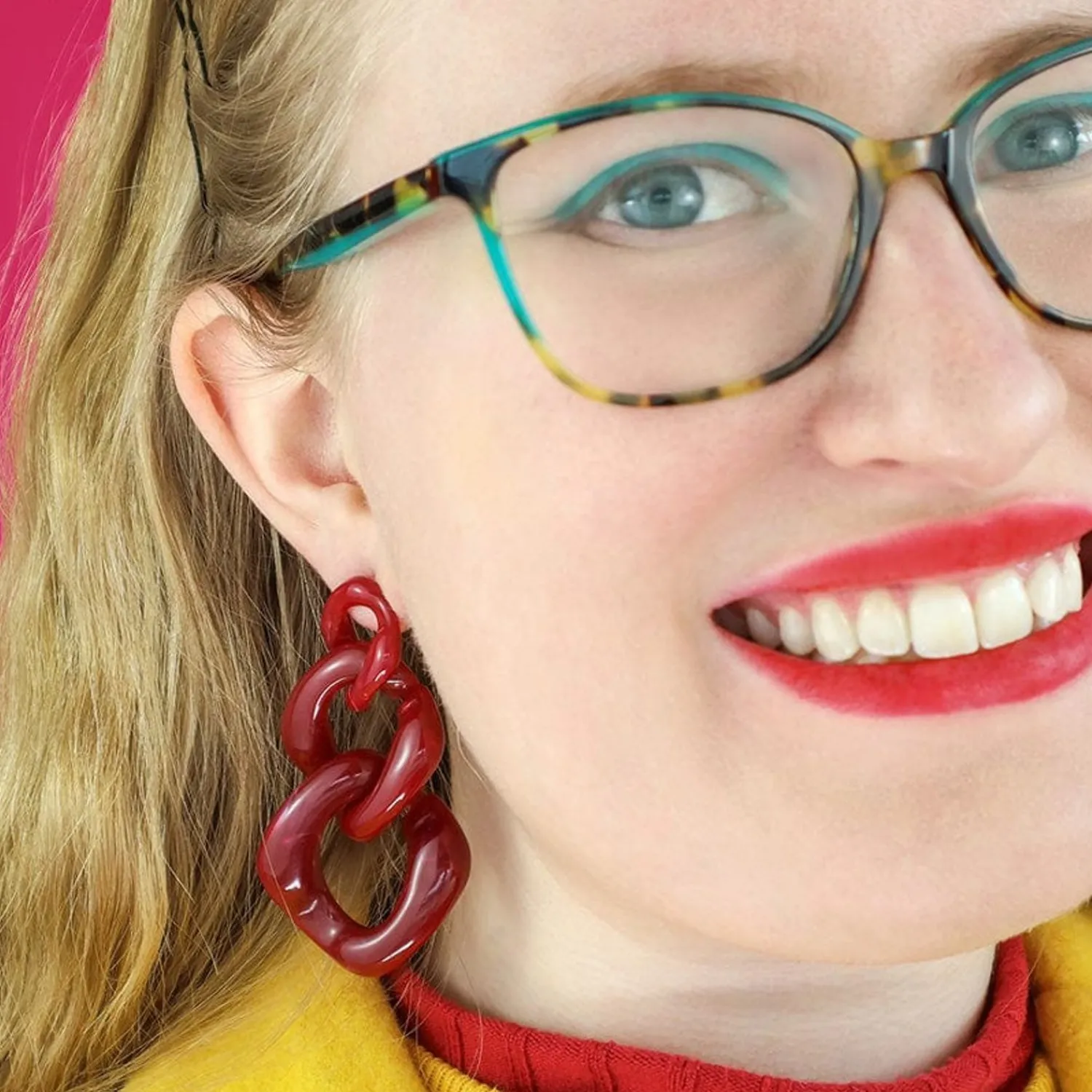 Statement Marble Chain Earrings - Ruby Red^Erstwilder Clearance