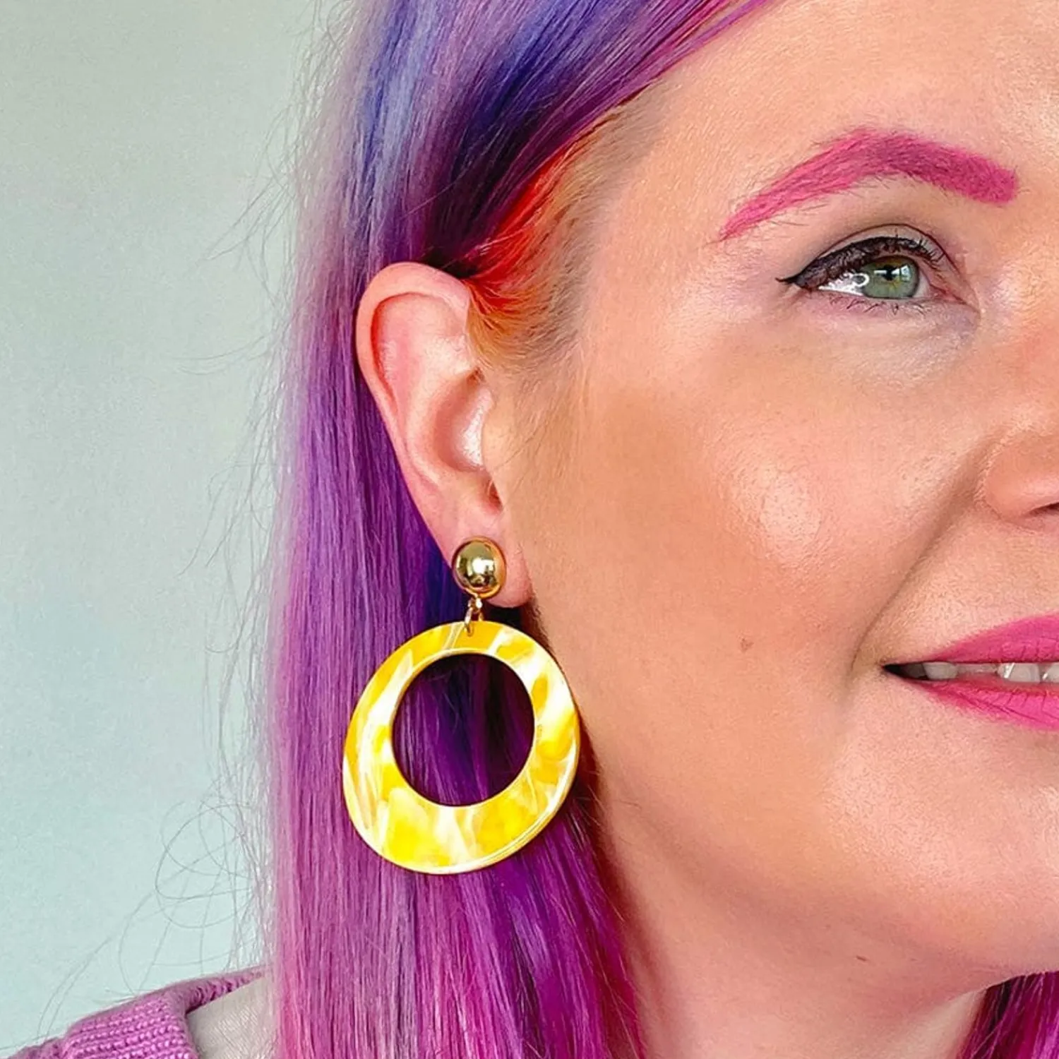 Statement Marble Resin Circle Drop Earrings - Yellow^Erstwilder Hot